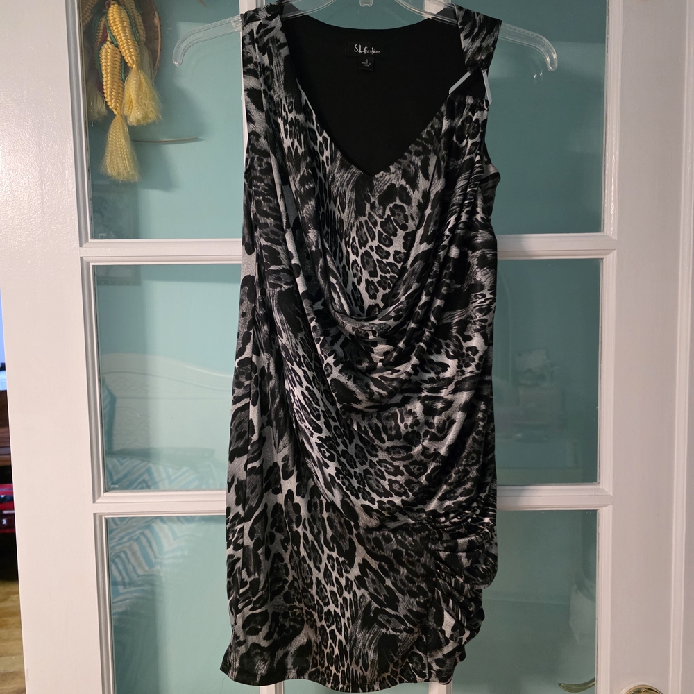 SL Fashions Black and Silver Embellished Sheath Mini Dress